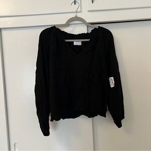 Black Long Sleeve V-Neck Blouse Old Navy 100% Viscose Rayon